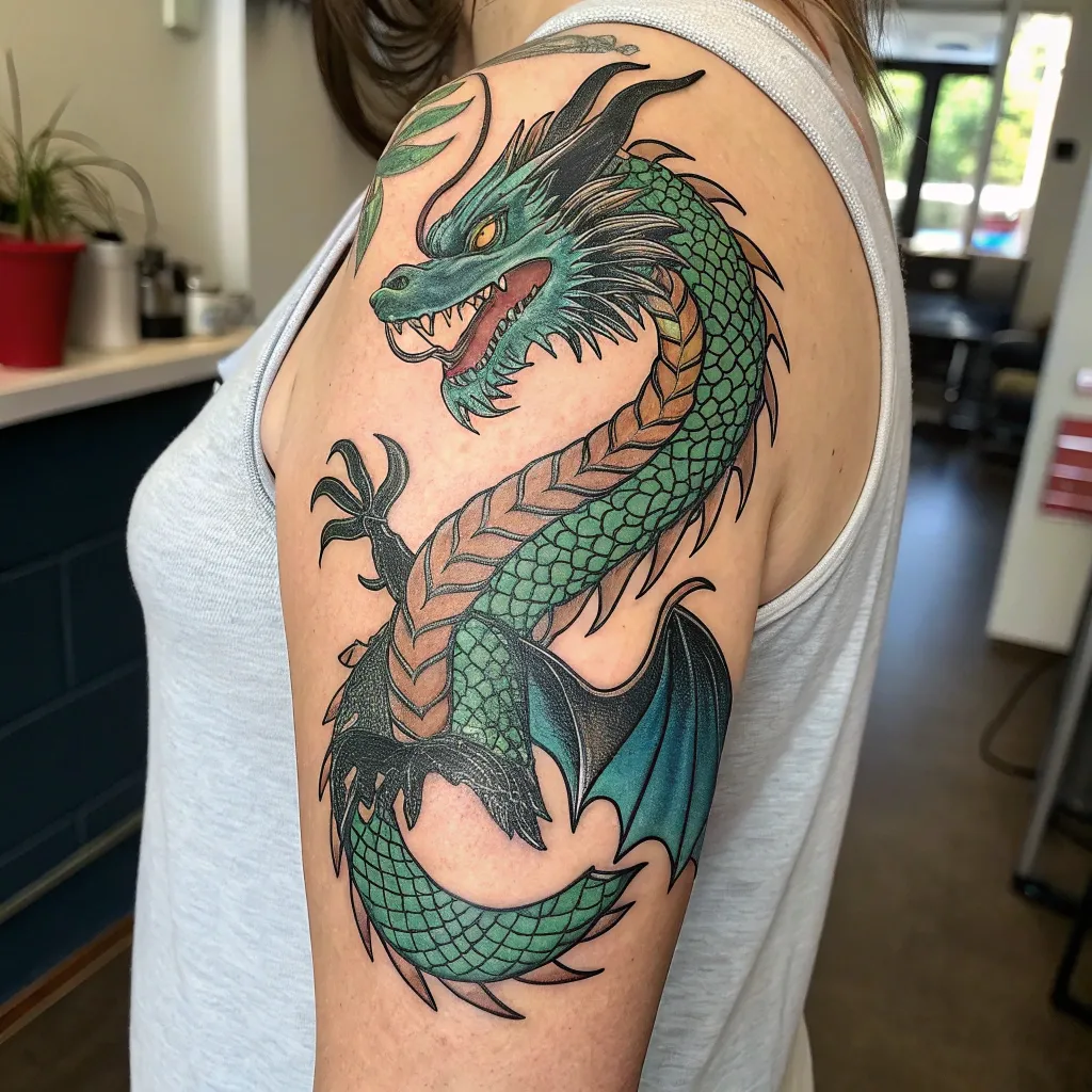 Tattoo of a dragon on a customer's arm